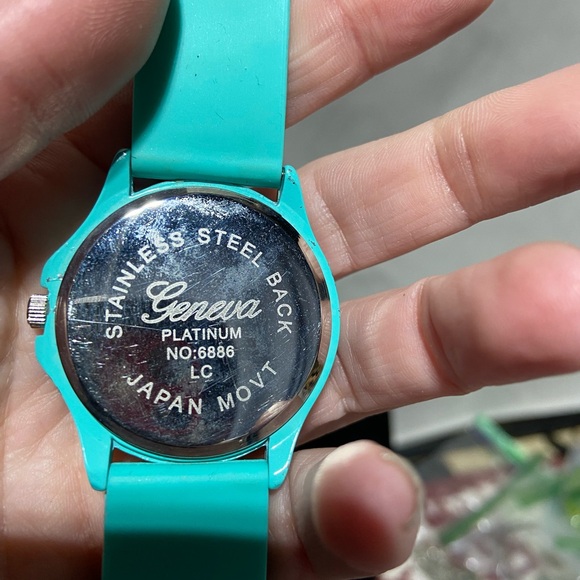 Geneva Platium Watch With Sea Green Rubber Band. - Picture 5 of 5